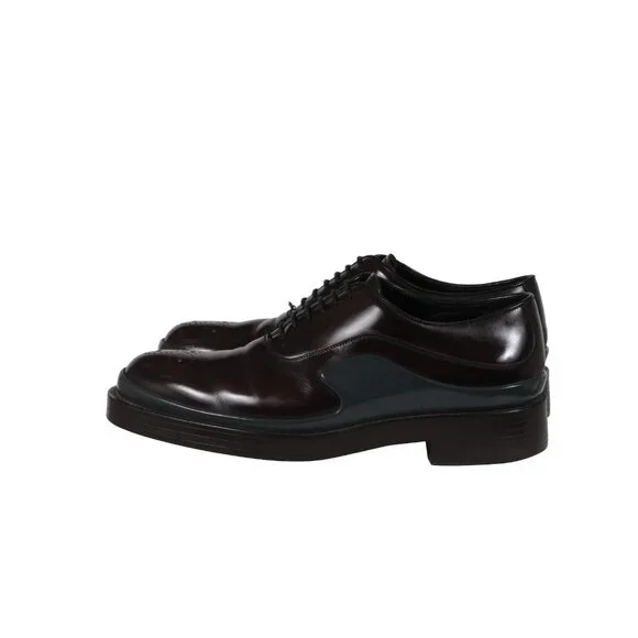 Prada Mens Derbys US 9 UK 8 Burgundy Leather Double Gray Midsole Chunky Oxfords